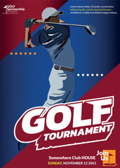 Golf Tournament Poster on blue and red color Background, Sport Poster