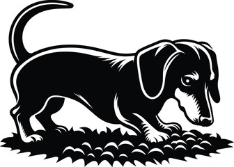 Black and White Dachshund Digging – Vector Dog Silhouette Illustration