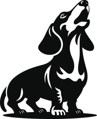 Obraz premium Black and White Dachshund Howling – Vector Dog Silhouette Illustration