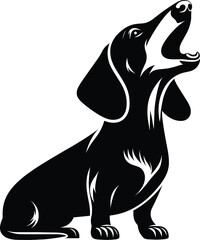 Black and White Dachshund Howling Upward – Vector Dog Silhouette Artwork