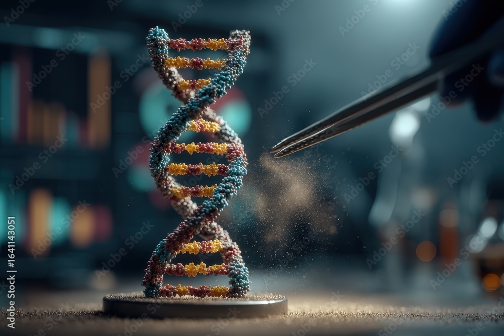 Poster precise scientific manipulation of a dna helix model in a cutting-edge lab