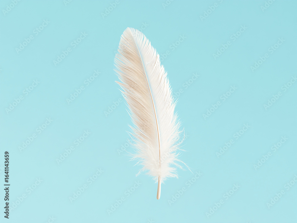 Aufkleber feather abstract freedom on a blue background. feathers floating in tranquility.
