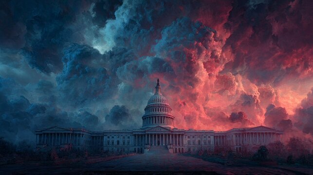 Majestic Capitol Building Under Spectacular Twilight Sky with Vibrant Clouds