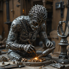 Fototapeta premium Metal Artisan Crafting Intricate Sculpture