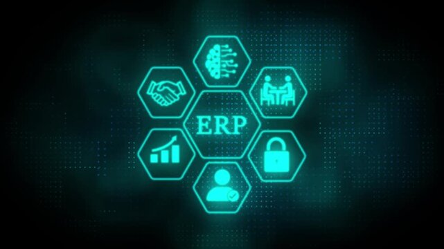 Futuristic digital EPR business communication icons representing growth, security, AI, teamwork, trust, identity verification, and connectivity in technology-driven professional environments.
