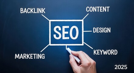 SEO Strategy Concept: Chalkboard Illustration of Digital Marketing Elements and Optimization Techniques for Business Growth