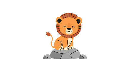 Adorable Lion Cub Sitting on Rock Illustration, Perfect for Children's Books and Educational Materials Related to Wildlife Conservation