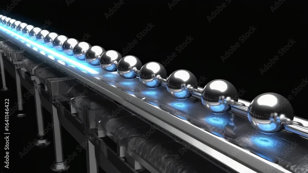 Poster industrial production line: a state-of-the-art production line efficiently transports metallic spher