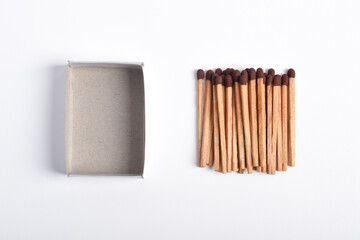Box of matches isolated on white background, for ignition, safety, and household concept.