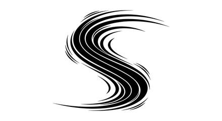Abstract black and white illustration of swirling lines creating a dynamic, curved, and flowing design element.
