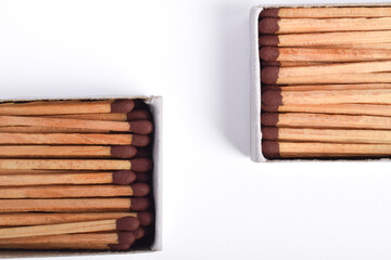 Box of matches isolated on white background, for ignition, safety, and household concept.