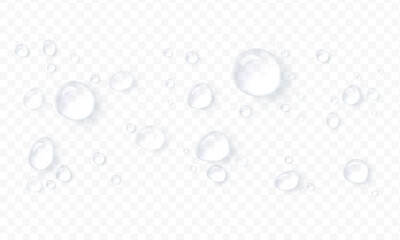 Realistic water drops. PNG drops, condensation on the window, transparent water drop. Abstract water drops, bubbles on transparent background, digital liquid design, Stock royalty free. 