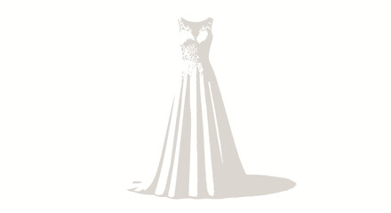 Elegant Wedding Dress Illustration with Lace Detailing on White Backdrop