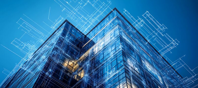Fototapeta A smart building blueprint enhanced with IoT sensors and control systems 