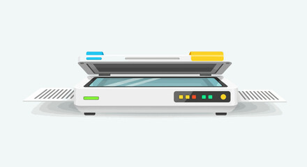 Modern flatbed scanner vector illustration with vibrant colors and clean design
