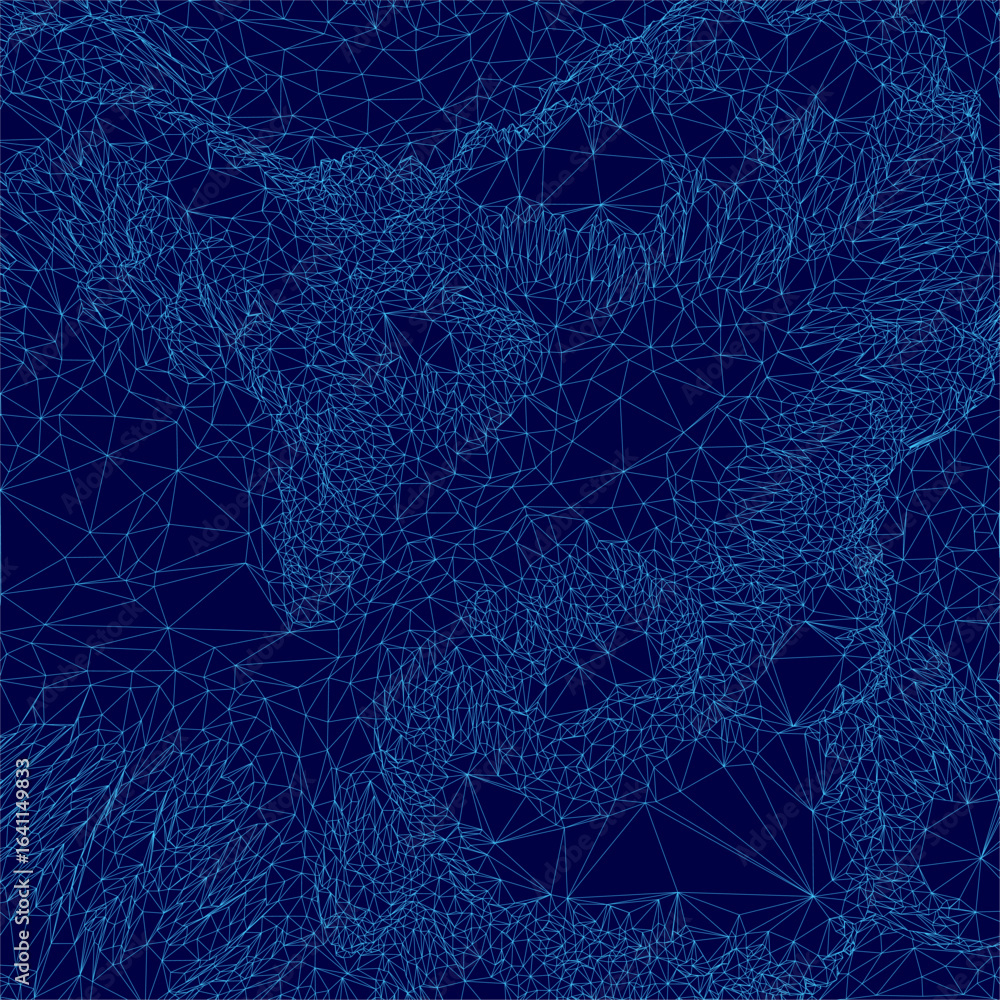 Poster a blue background features a wireframe map of the mountain, composed of white lines and dots forming