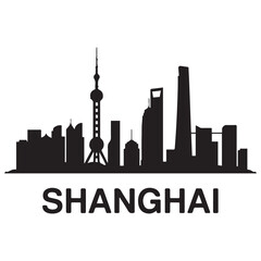 Fototapeta premium Shanghai skyline silhouette. Landscape Shanghai, China. Vector illustration. Vector black silhouette. with white background.