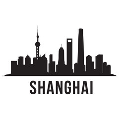 Obraz premium Shanghai skyline silhouette. Landscape Shanghai, China. Vector illustration. Vector black silhouette. with white background.