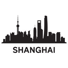 Naklejka premium Shanghai skyline silhouette. Landscape Shanghai, China. Vector illustration. Vector black silhouette. with white background.