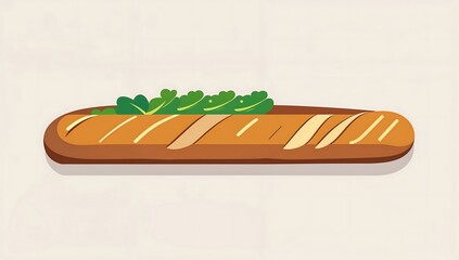 Minimalist flat vector baguette icon, simple long rectangle, minimal cuts.