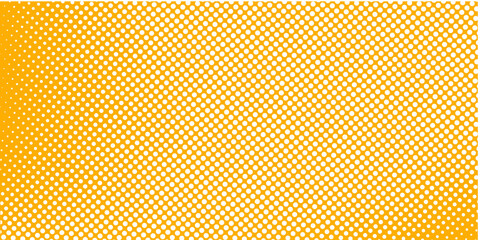 Yellow orange halftone pattern. Retro comic gradient background. Square pixilated dot cartoon texture. Pop art faded gradient pattern. Vector backdrop.