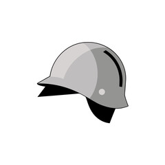 Illustration of a gray helmet with a black stripe design