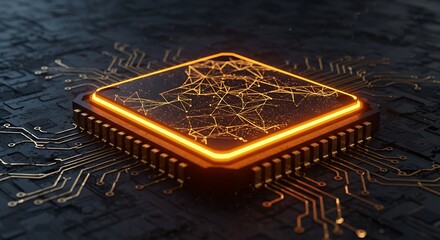Computer Chip with Glowing Network