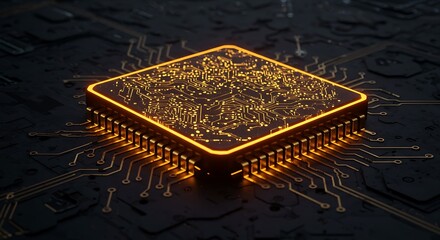 Computer Chip Illustration with Electronic Circuit Board