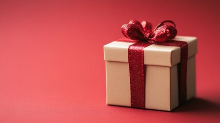Obraz premium Beautifully Wrapped Gift Box with Red Ribbon for Special