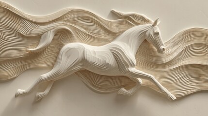 Ivory horse sculpture with flowing mane and tail captured in dynamic movement