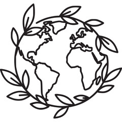 Earth globe surrounded by leaves isolated on white background, symbolizing environmental protection, ecofriendly practices, and global sustainability for a greener planet and climate change awareness