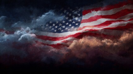Majestic Display of the American Flag Amidst Stormy Clouds Symbolizing National Pride and Resilience