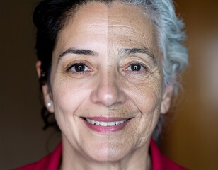 Aging Contrast An Intriguing Split Image Showing a Youthful Face Alongside a Mature Face