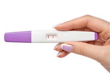 Hand holding positive pregnancy test showing two lines