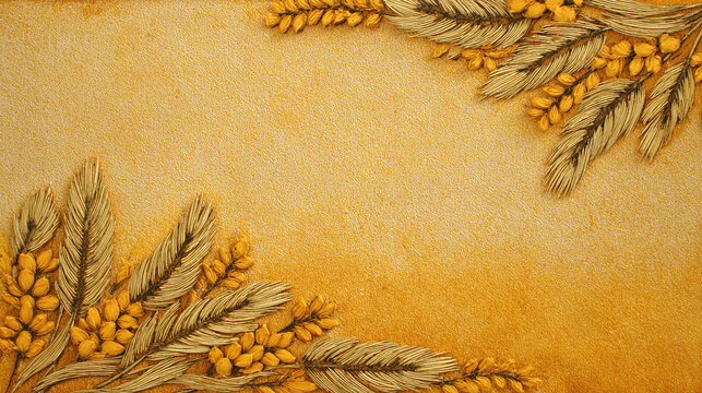 Decorative golden floral design against textured amber background. An elegant, sophisticated textural backdrop with botanical elements.