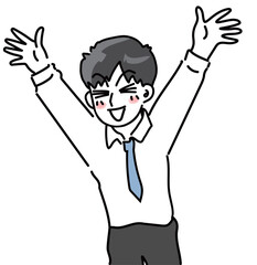 手を振ってはしゃぐ若手社員のベクターイラスト