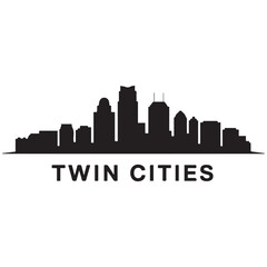 Naklejka premium Twin Cities skyline. Landscape Twin Cities, Minnesota. Vector illustration. Vector black silhouette. with white background.