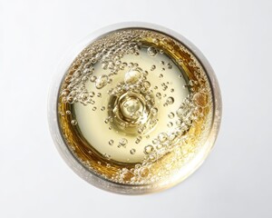 Elegant Glass of Bubbly Cheers from Above on a Pure White Canvas