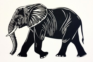 Fototapeta premium Elephant wood block print wildlife animal white.