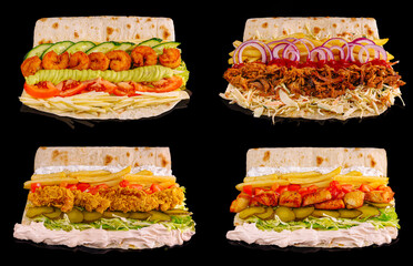 Delicious sandwiches with fresh ingredients on a dark backdrop