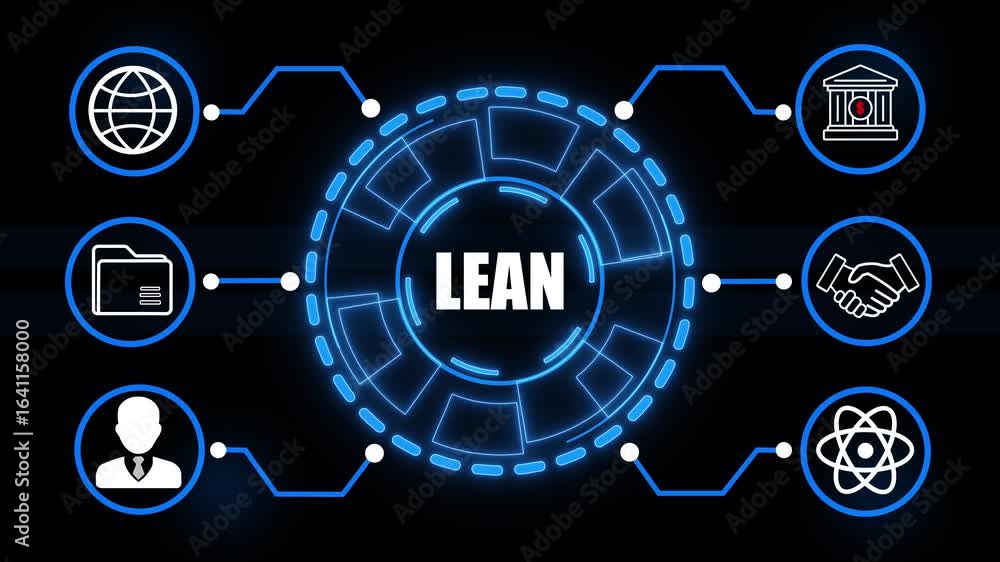 Aufkleber digital network with global icons and business symbols featuring the word lean technology futuristic