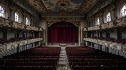 Abandoned theater interior slung derelict forsaken outcast