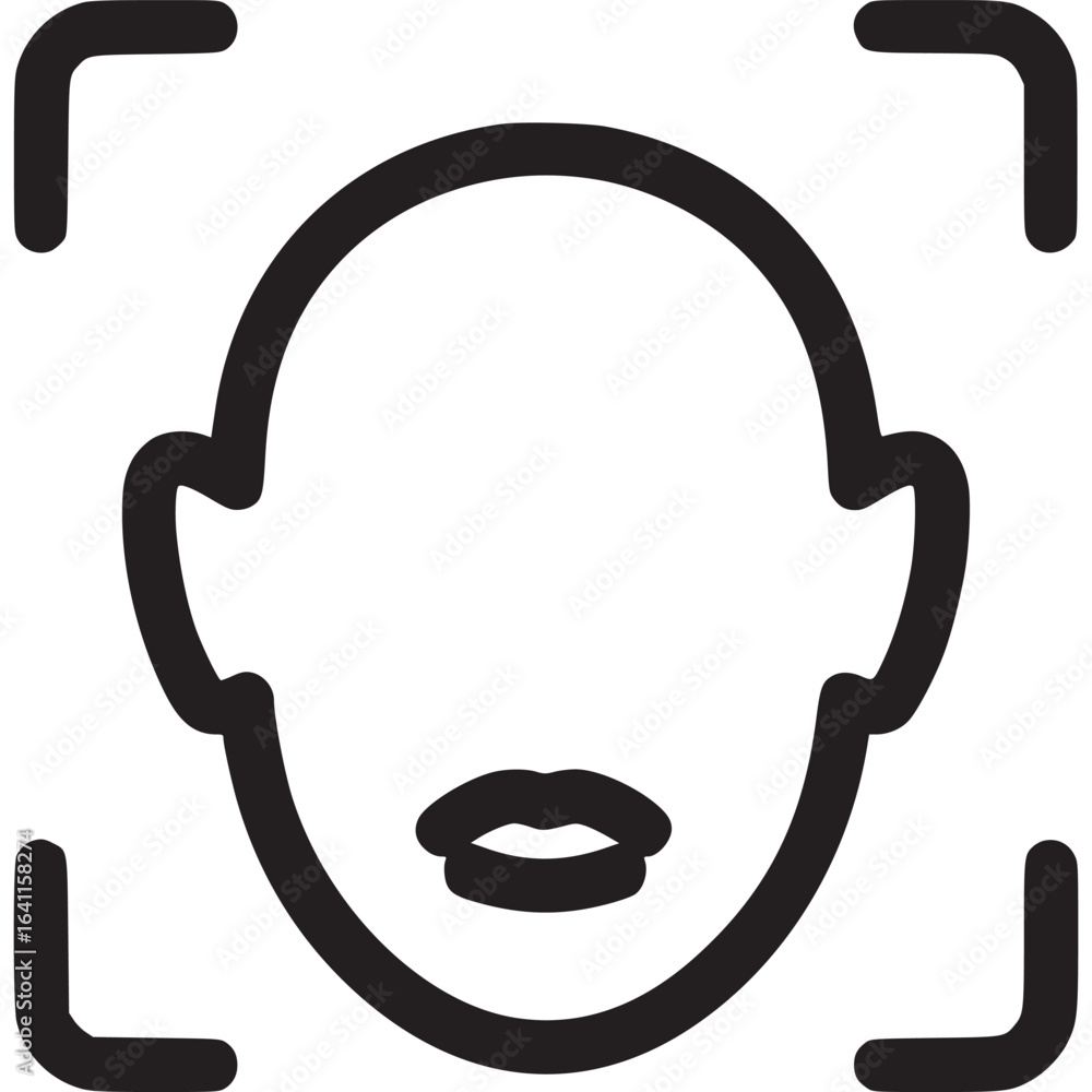 Poster face scan icon isolated on white background representing biometric recognition technology for securi