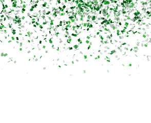 Fototapeta premium green confetti rain falling on transparent background, cutout