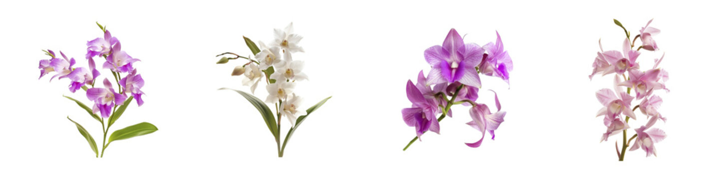 Delicate orchid stems, showcasing variety in color floral architecture