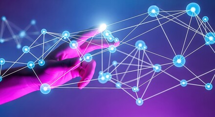 Human Hand Touching a Digital Network with Futuristic Blue Light, Representing Global Connectivity and Technology Innovation