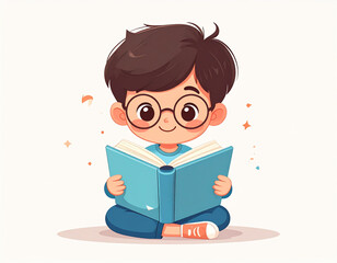 little boy reading a book