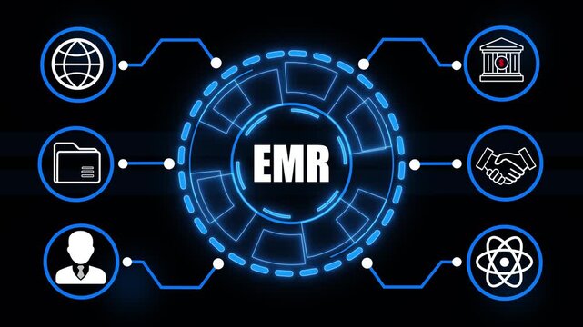 Futuristic Digital Network with Global Icons and Business Symbols featuring EMR technology connection . 4k video