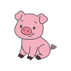 Cute cartoon Pig coloring book illustration vector design templates simple and modern, isolated on white background	