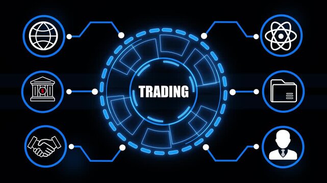Global Trade Network Diagram with TRADING Text and Connected Icons technology digital . 4k video